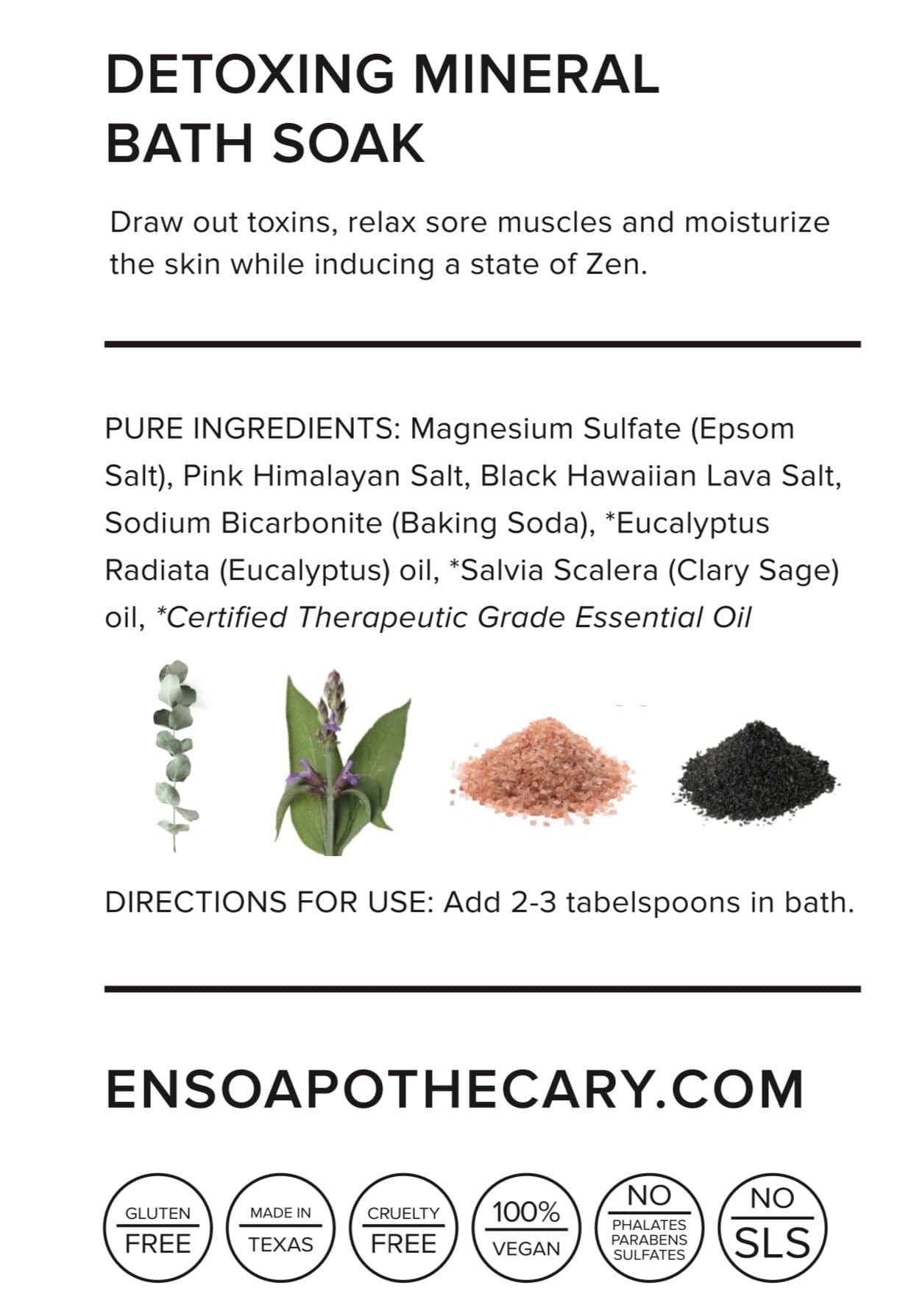 Vegan: Bath Salts with moisturizing therapeutic grade essential oils 